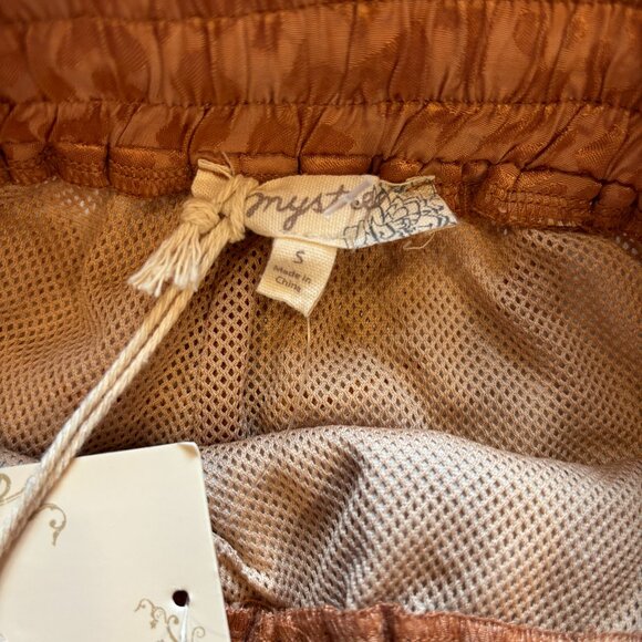 Mystree Anthro Women's Boho Dolphin Hem Shorts Gold Embroidered Panels Lined S - Picture 3 of 6